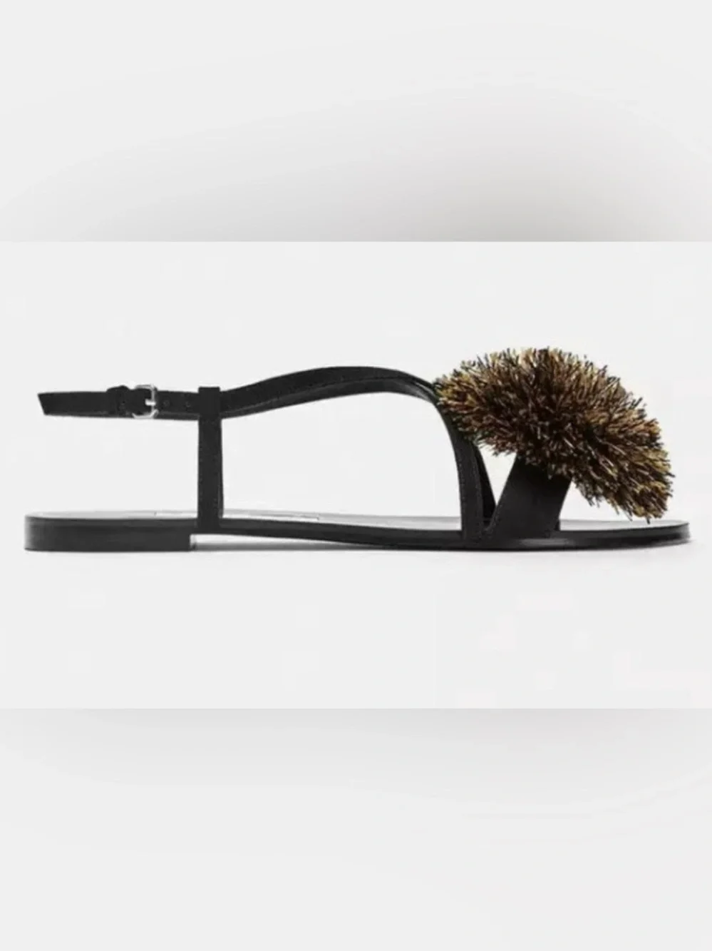 Zara Black Sandals with Metallic Gold Pom Detail - Picture 3 of 11